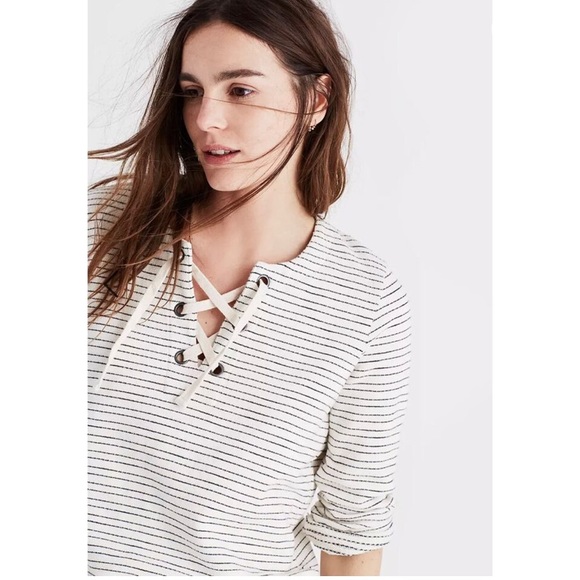 Madewell Striped Lace Up Top Size Small - Picture 2 of 8